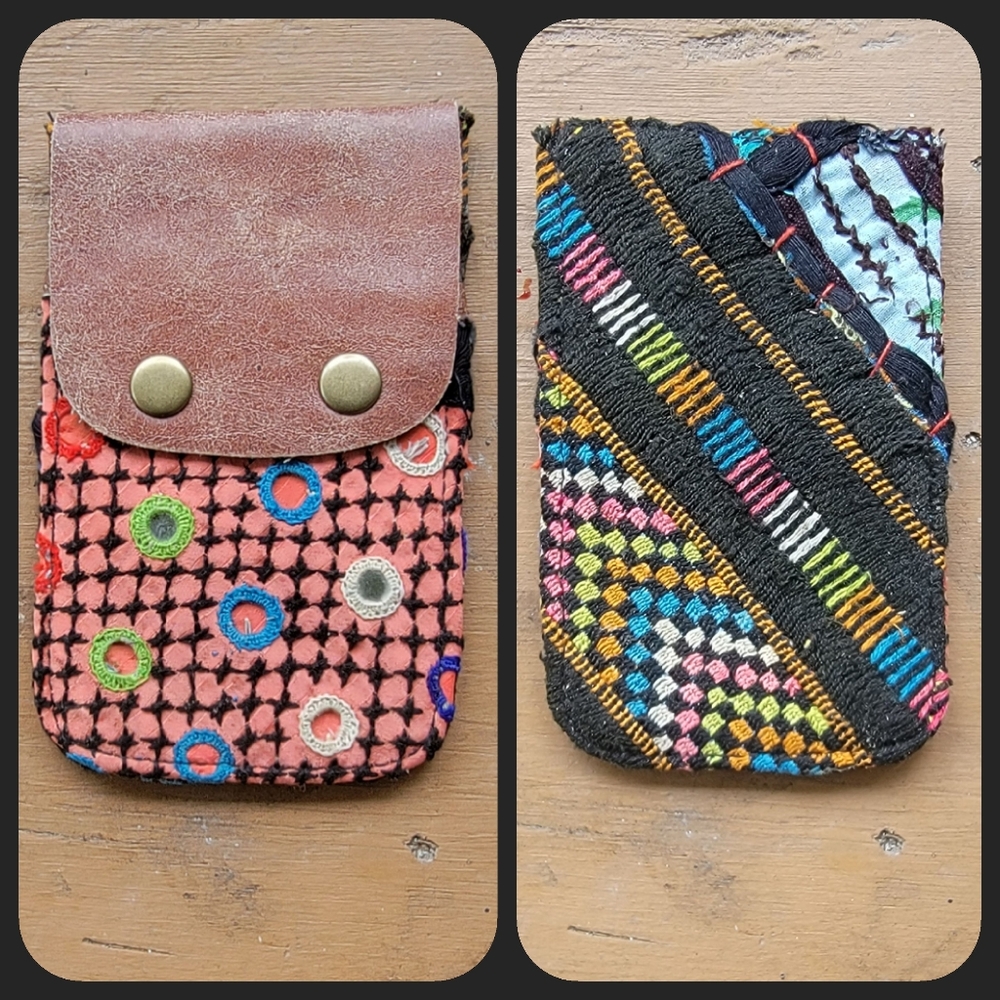 🧠🍳 Free People Boho Embroidered Repurposed vtg banjara hippie Wallet card case